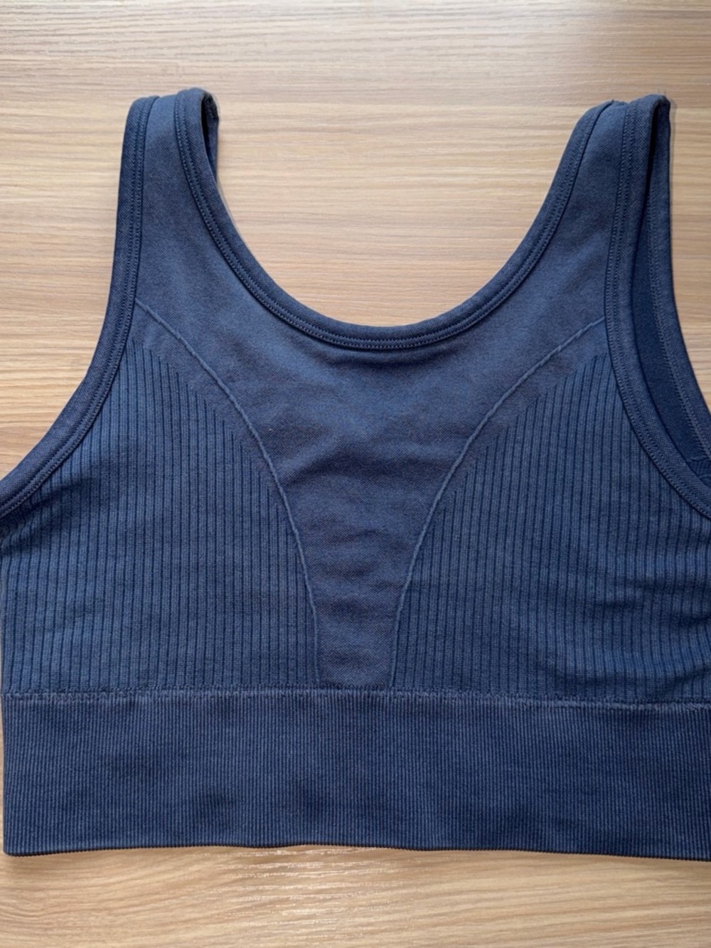 Seamless Blue Ribbed Comfort Sports Bra